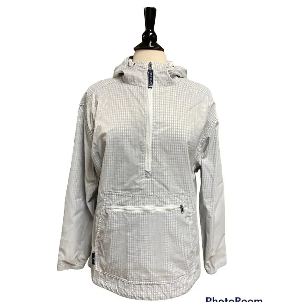 Charles Rivers White & Navy Checked 3/4 Zip Pullover Hooded Windbreaker Size M - Picture 3 of 6